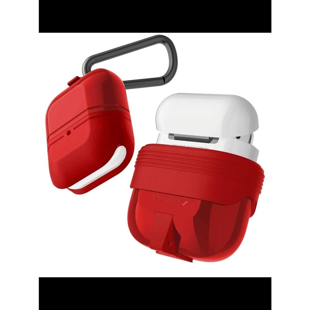 Red Protective AirPods Case Cover with Carabiner